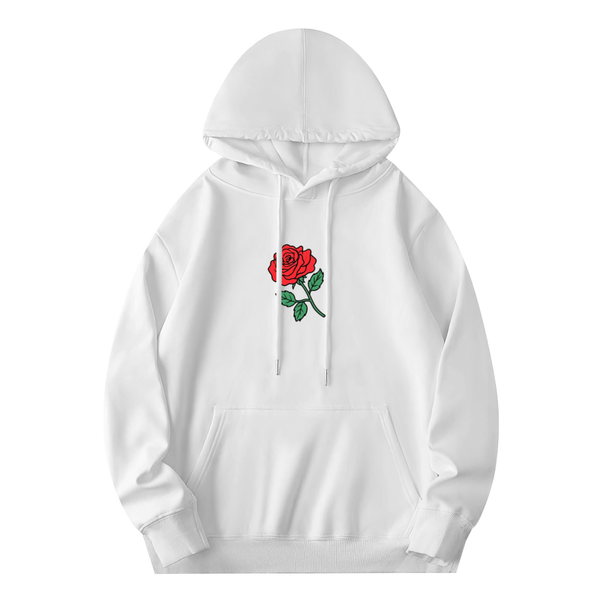 Classic Red Rose Art Simple White Hoodie