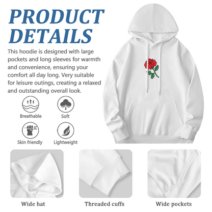 Classic Red Rose Art Simple White Hoodie