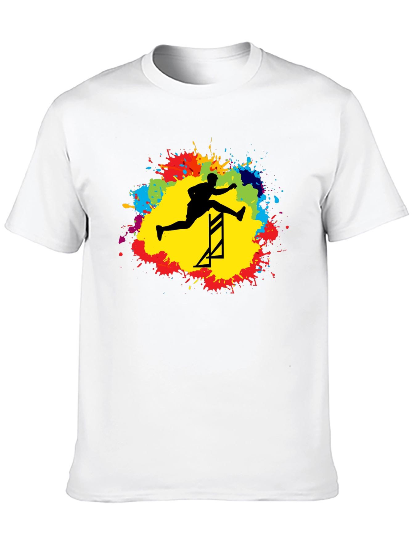 Athlete Hurdling Graphic Tee - Black Cotton T-Shirt