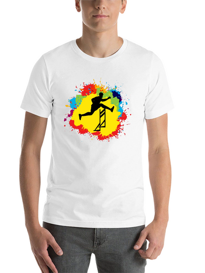 Athlete Hurdling Graphic Tee - Black Cotton T-Shirt