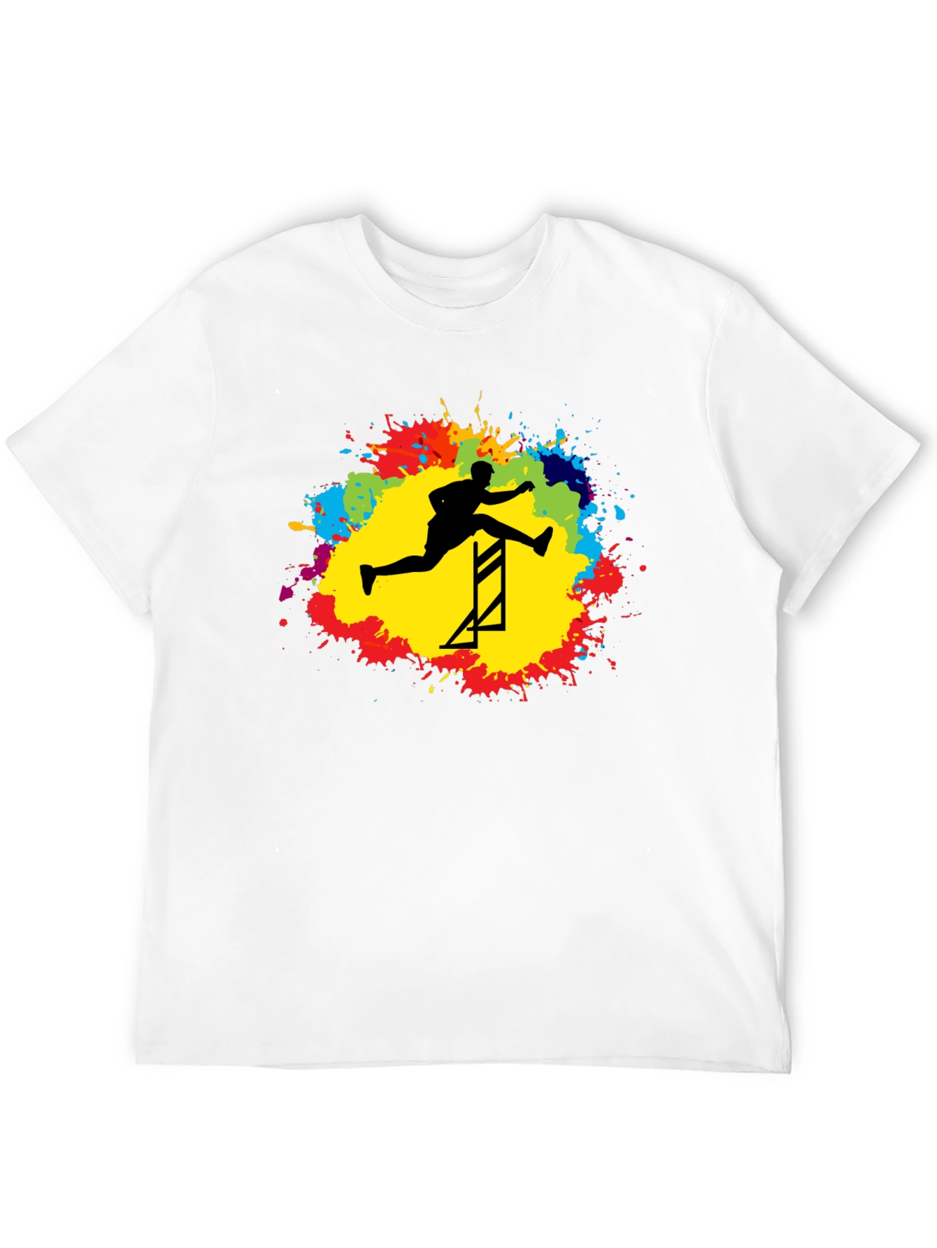 Athlete Hurdling Graphic Tee - Black Cotton T-Shirt