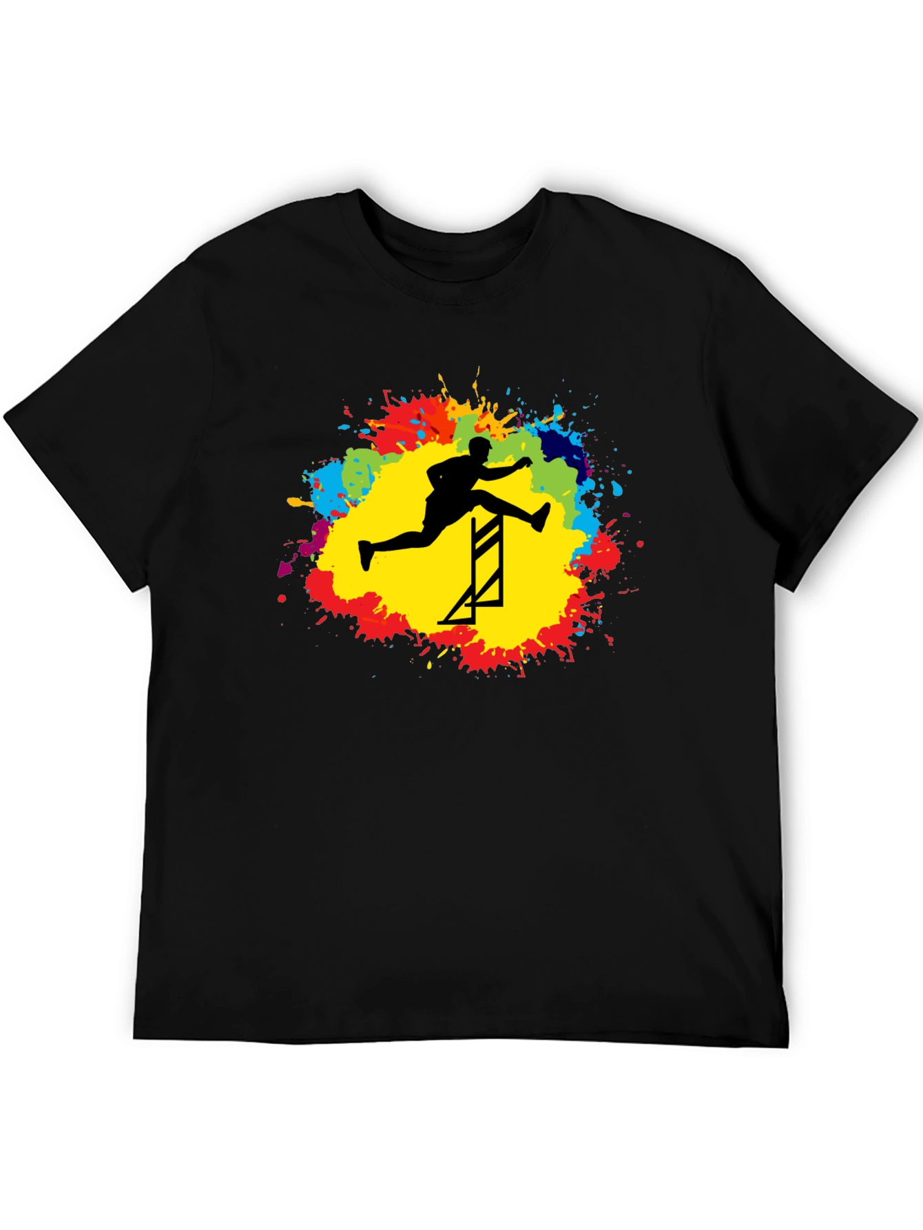 Athlete Hurdling Graphic Tee - Black Cotton T-Shirt
