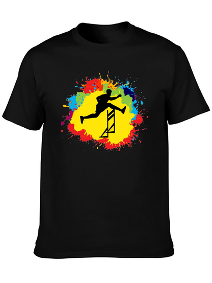 Athlete Hurdling Graphic Tee - Black Cotton T-Shirt