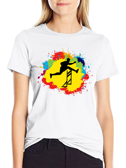 Athlete Hurdling Graphic Tee - Black Cotton T-Shirt