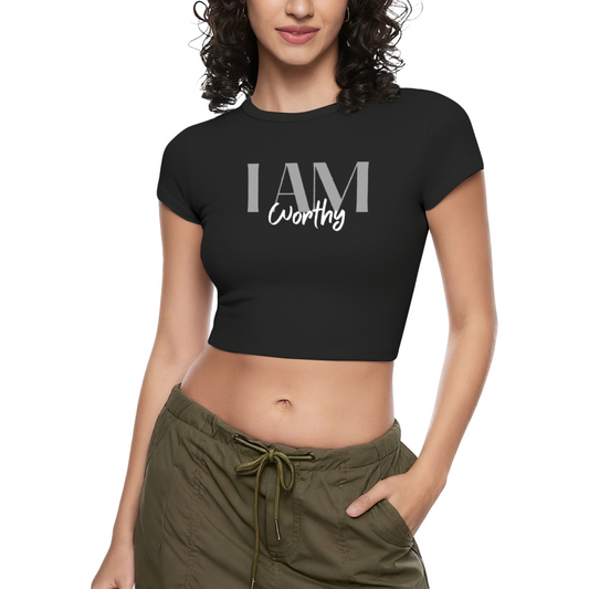 I Am Worthy Aesthetic Minimal Black Crop Tee ¨C Self Love Statement Top