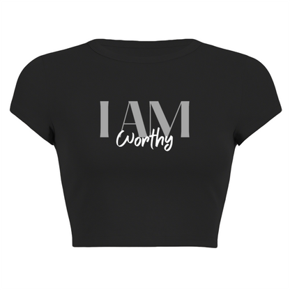 I Am Worthy Aesthetic Minimal Black Crop Tee ¨C Self Love Statement Top