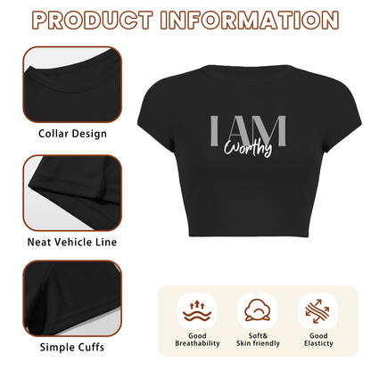 I Am Worthy Aesthetic Minimal Black Crop Tee ¨C Self Love Statement Top