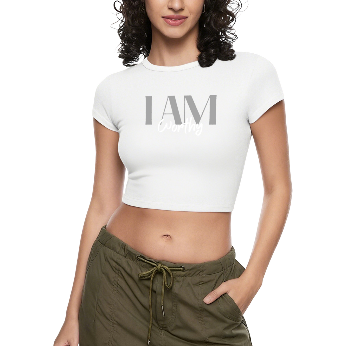 I Am Worthy Aesthetic Minimal Black Crop Tee ¨C Self Love Statement Top