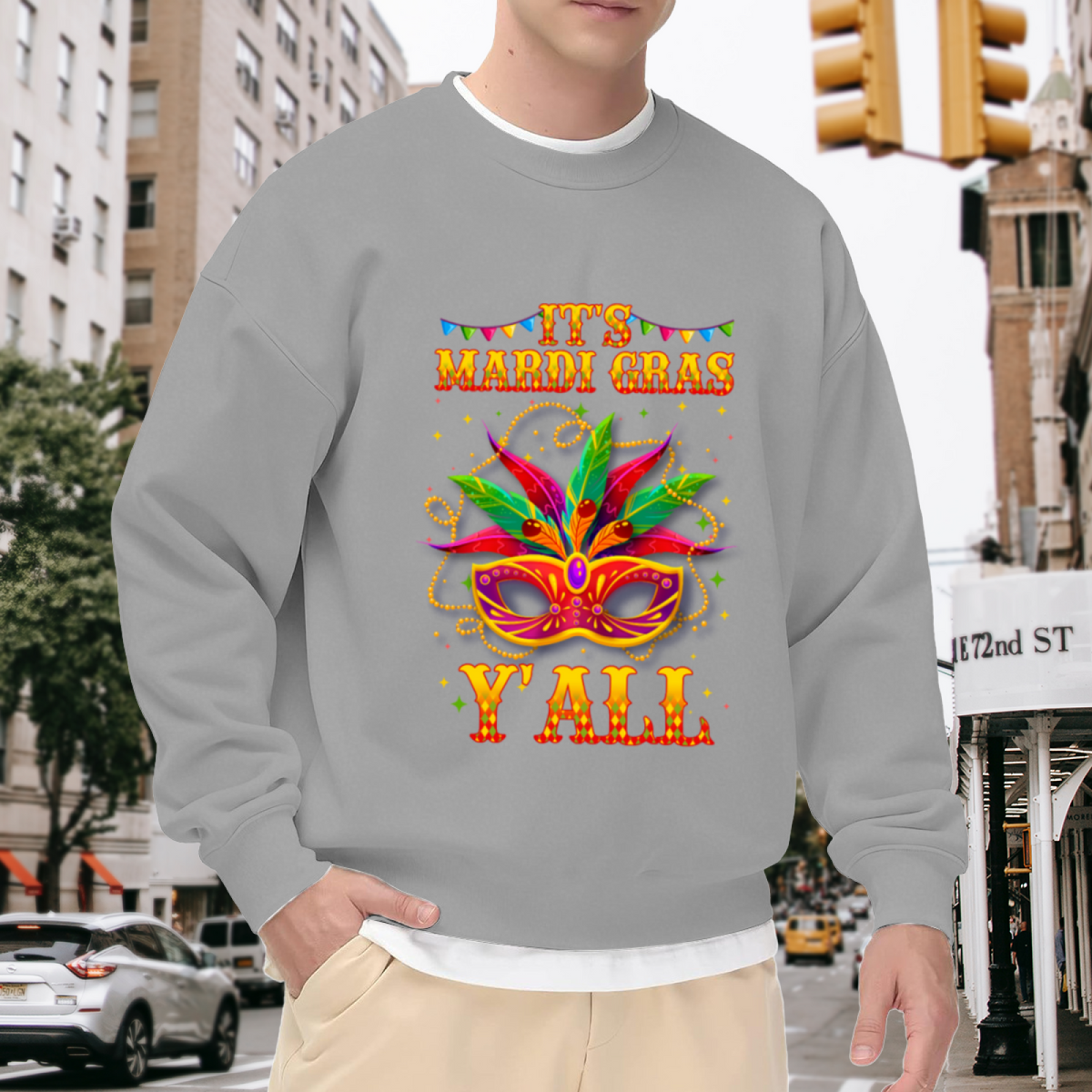 It¡¯s Mardi Gras Y¡¯all Colorful Carnival Mask Party Crewneck Sweatshirt