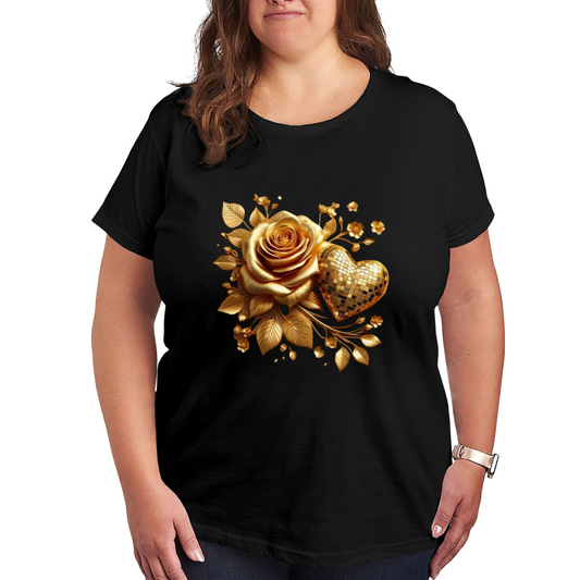 Luxury Golden Disco Rose Glam Floral T-Shirt