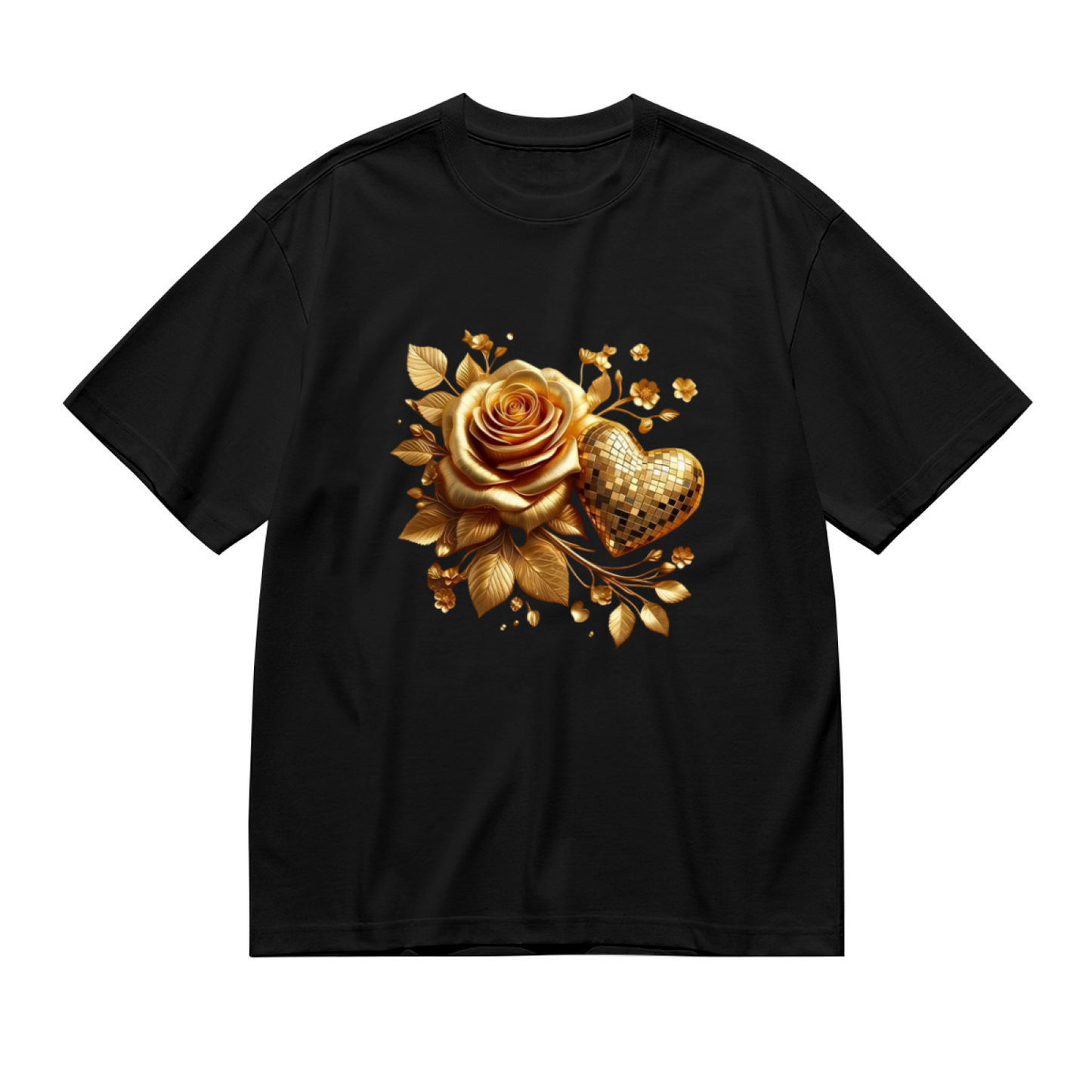 Luxury Golden Disco Rose Glam Floral T-Shirt