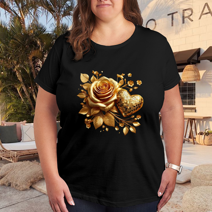 Luxury Golden Disco Rose Glam Floral T-Shirt
