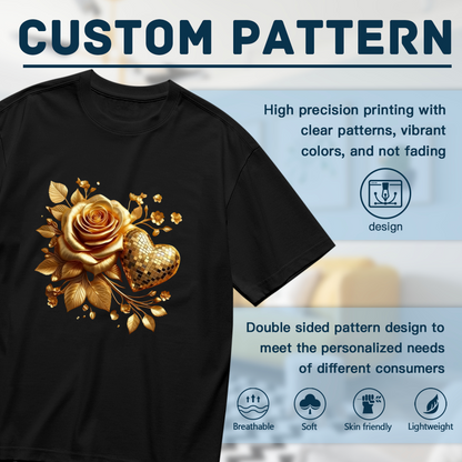 Luxury Golden Disco Rose Glam Floral T-Shirt