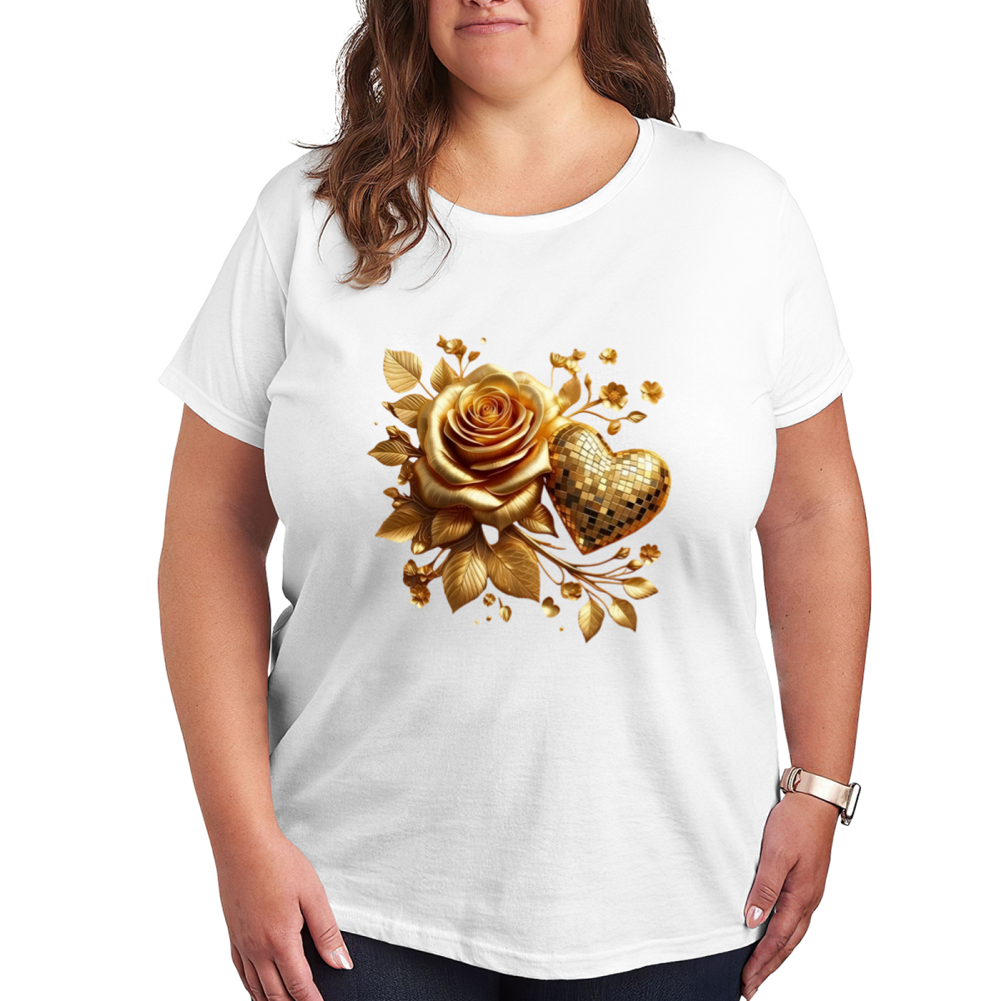 Luxury Golden Disco Rose Glam Floral T-Shirt