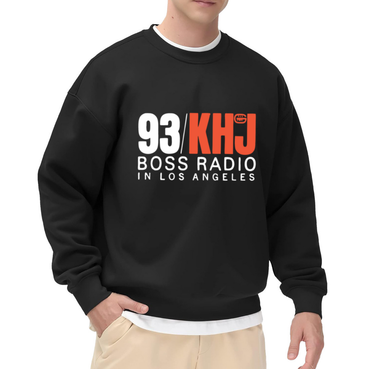 93/KHJ Boss Radio In Los Angeles Vintage Radio Station Crewneck Sweatshirt Retro Graphic Pullover