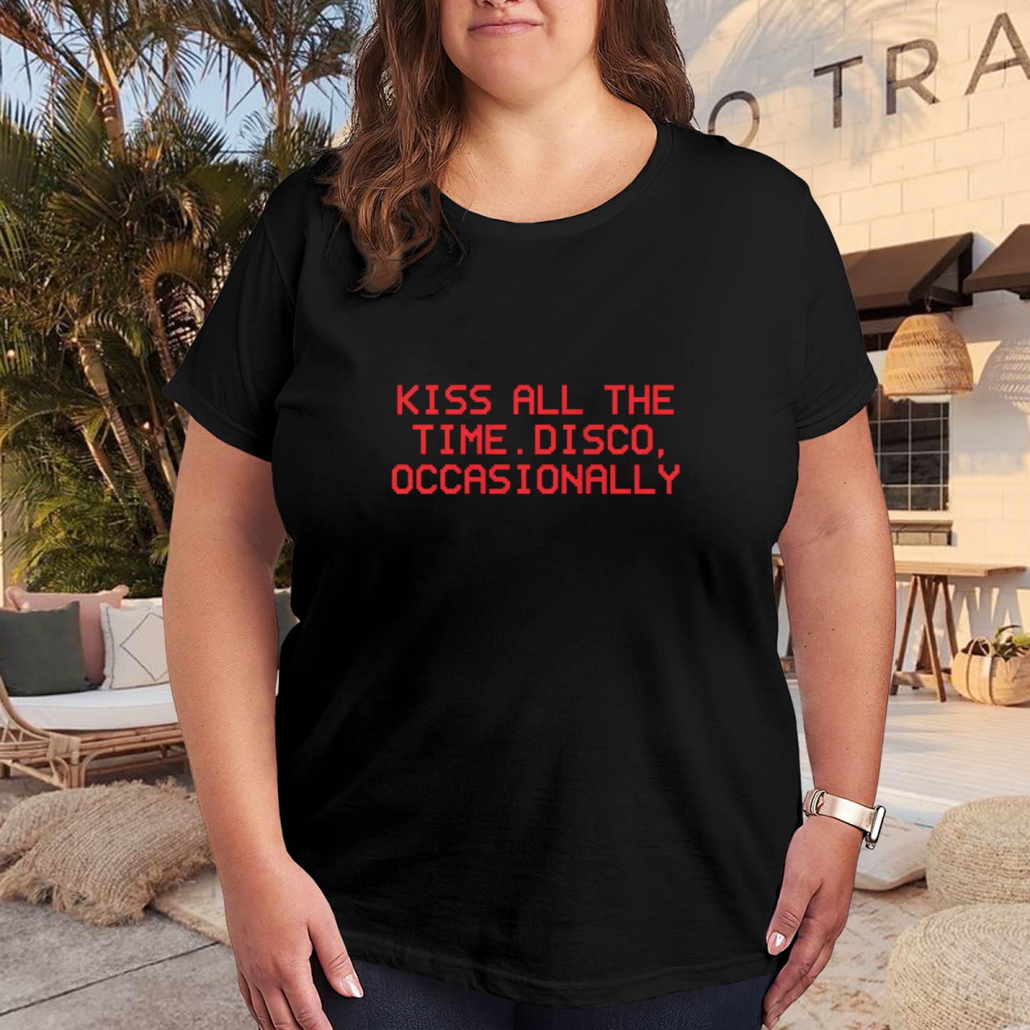 Kiss All The Time Disco Occasionally Retro Pixel Font Fan Shirt