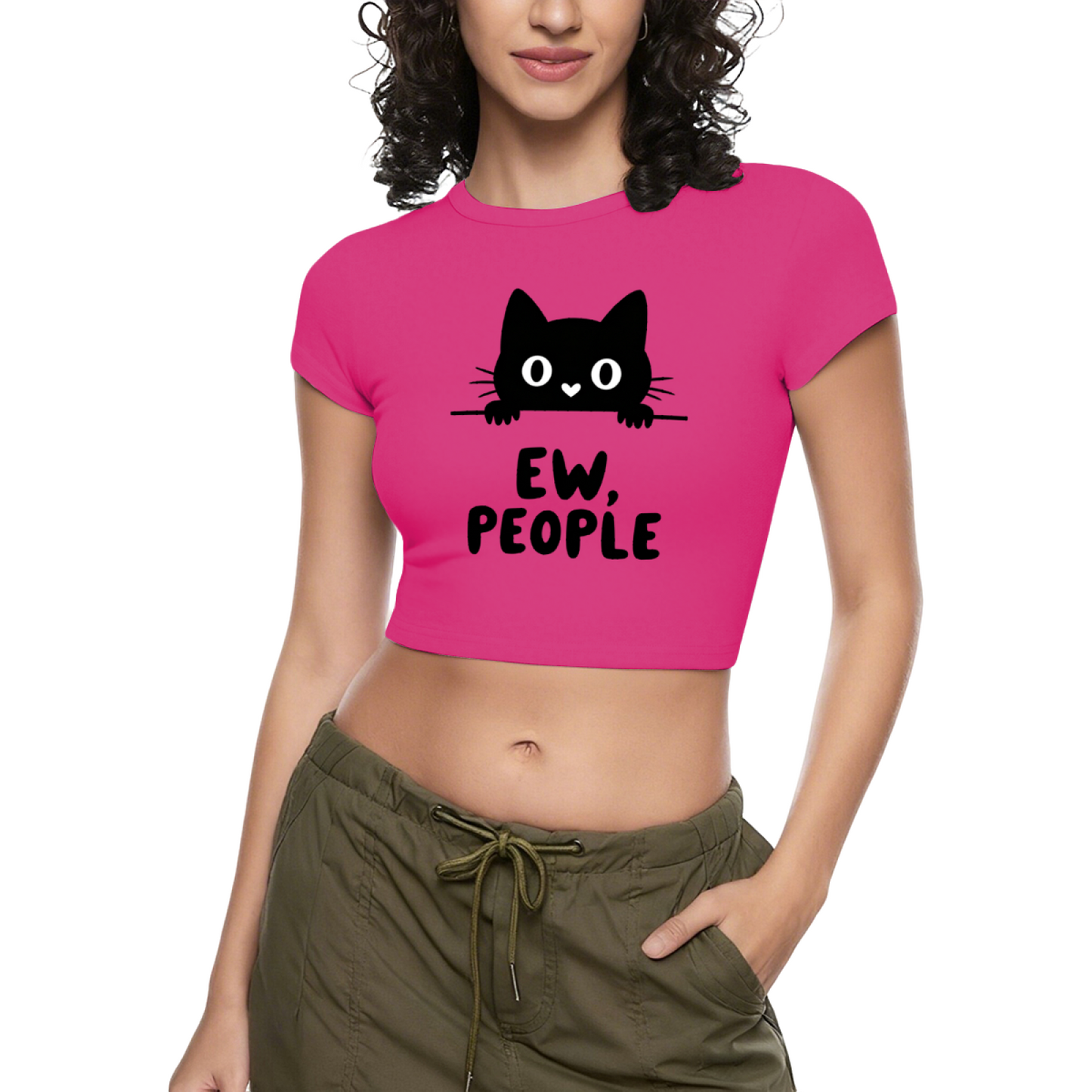 Ew, People Sassy Black Cat Introvert Grey Crop Baby Tee