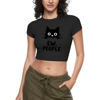 Ew, People Sassy Black Cat Introvert Grey Crop Baby Tee