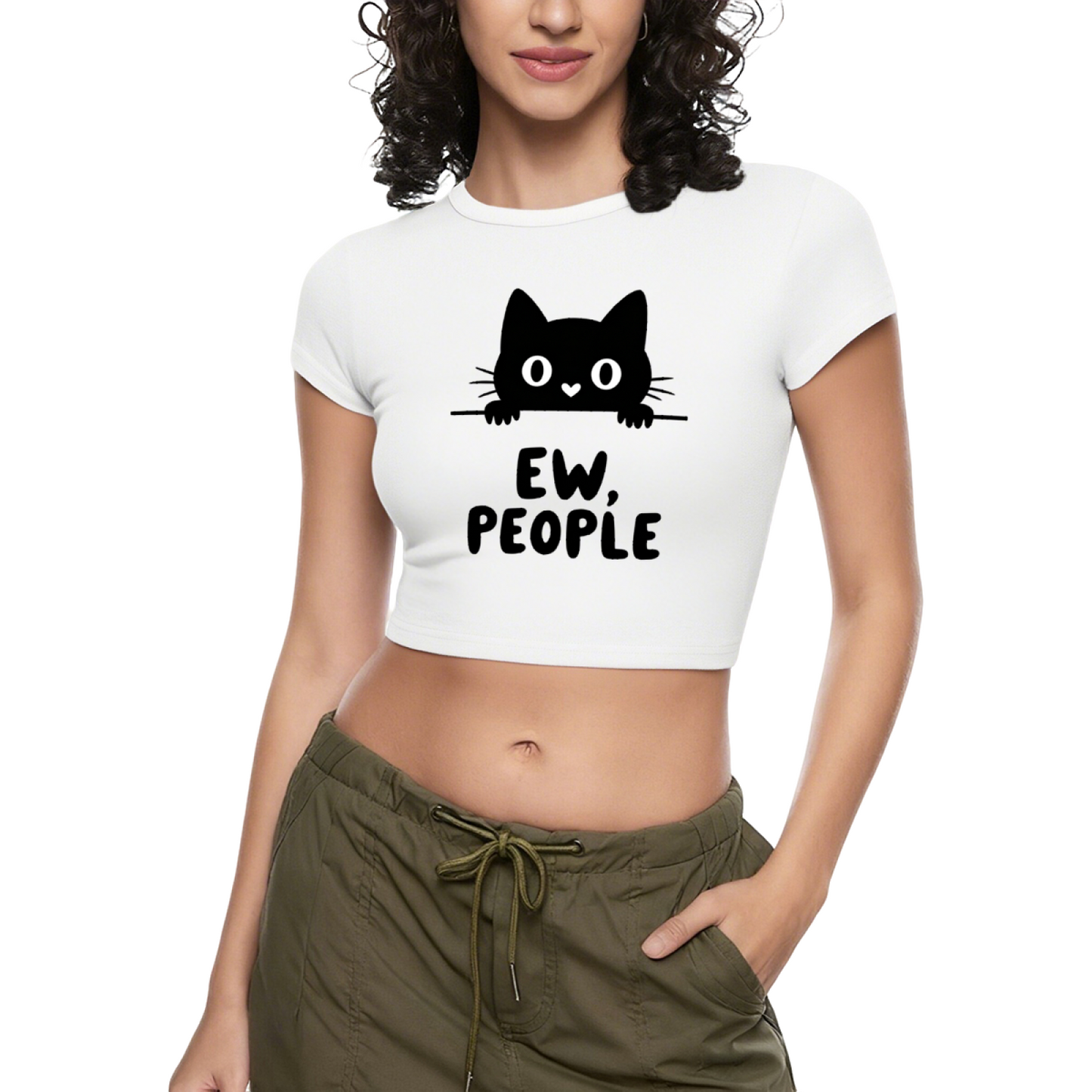 Ew, People Sassy Black Cat Introvert Grey Crop Baby Tee