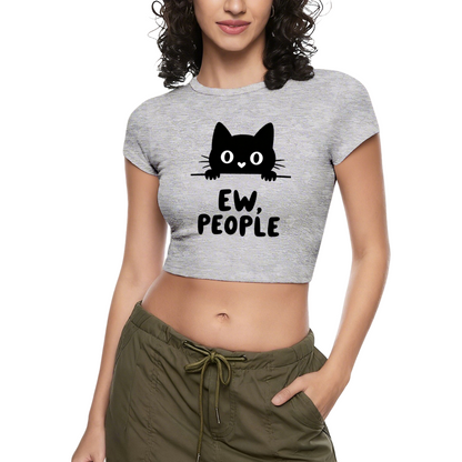 Ew, People Sassy Black Cat Introvert Grey Crop Baby Tee