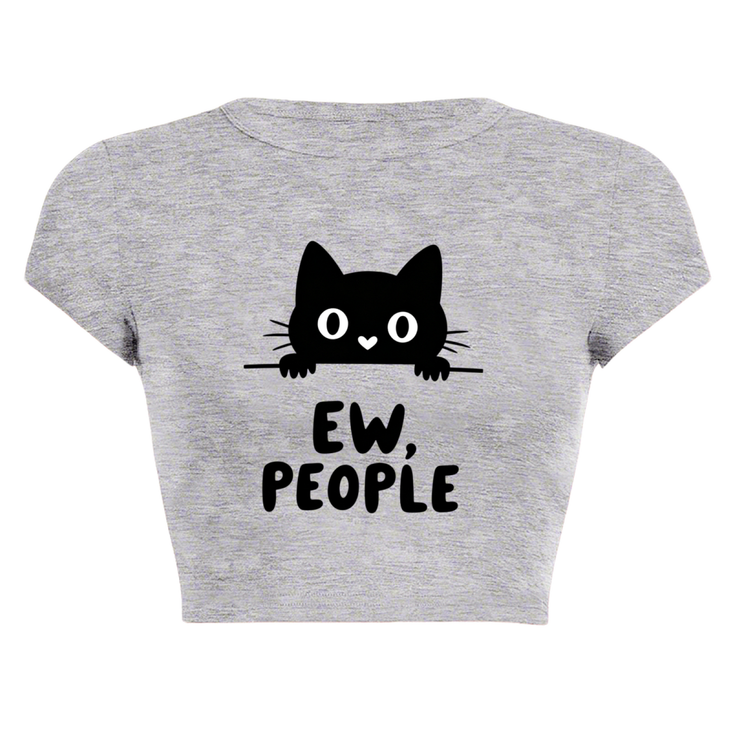 Ew, People Sassy Black Cat Introvert Grey Crop Baby Tee