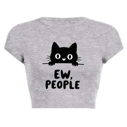 Ew, People Sassy Black Cat Introvert Grey Crop Baby Tee