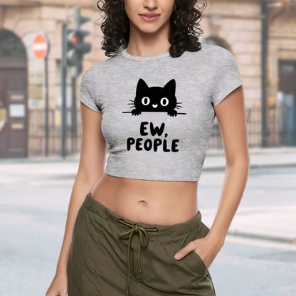Ew, People Sassy Black Cat Introvert Grey Crop Baby Tee