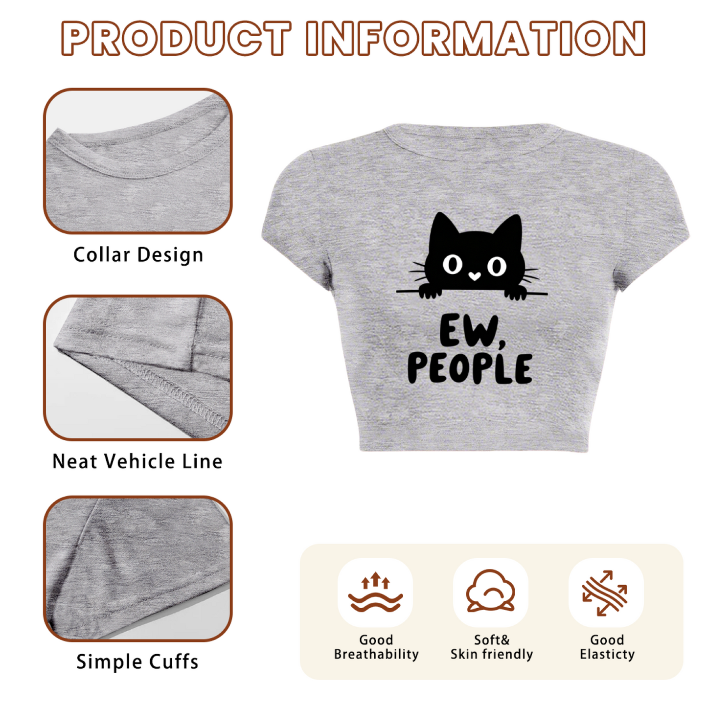 Ew, People Sassy Black Cat Introvert Grey Crop Baby Tee