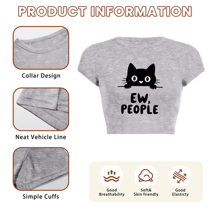 Ew, People Sassy Black Cat Introvert Grey Crop Baby Tee