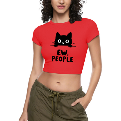 Ew, People Sassy Black Cat Introvert Grey Crop Baby Tee