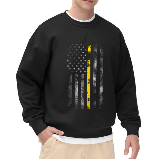 Thin Yellow Line Distressed American Flag Crewneck Sweatshirt
