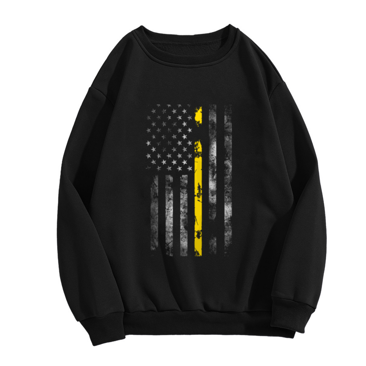 Thin Yellow Line Distressed American Flag Crewneck Sweatshirt
