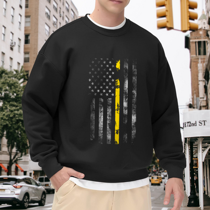 Thin Yellow Line Distressed American Flag Crewneck Sweatshirt