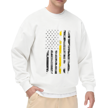 Thin Yellow Line Distressed American Flag Crewneck Sweatshirt