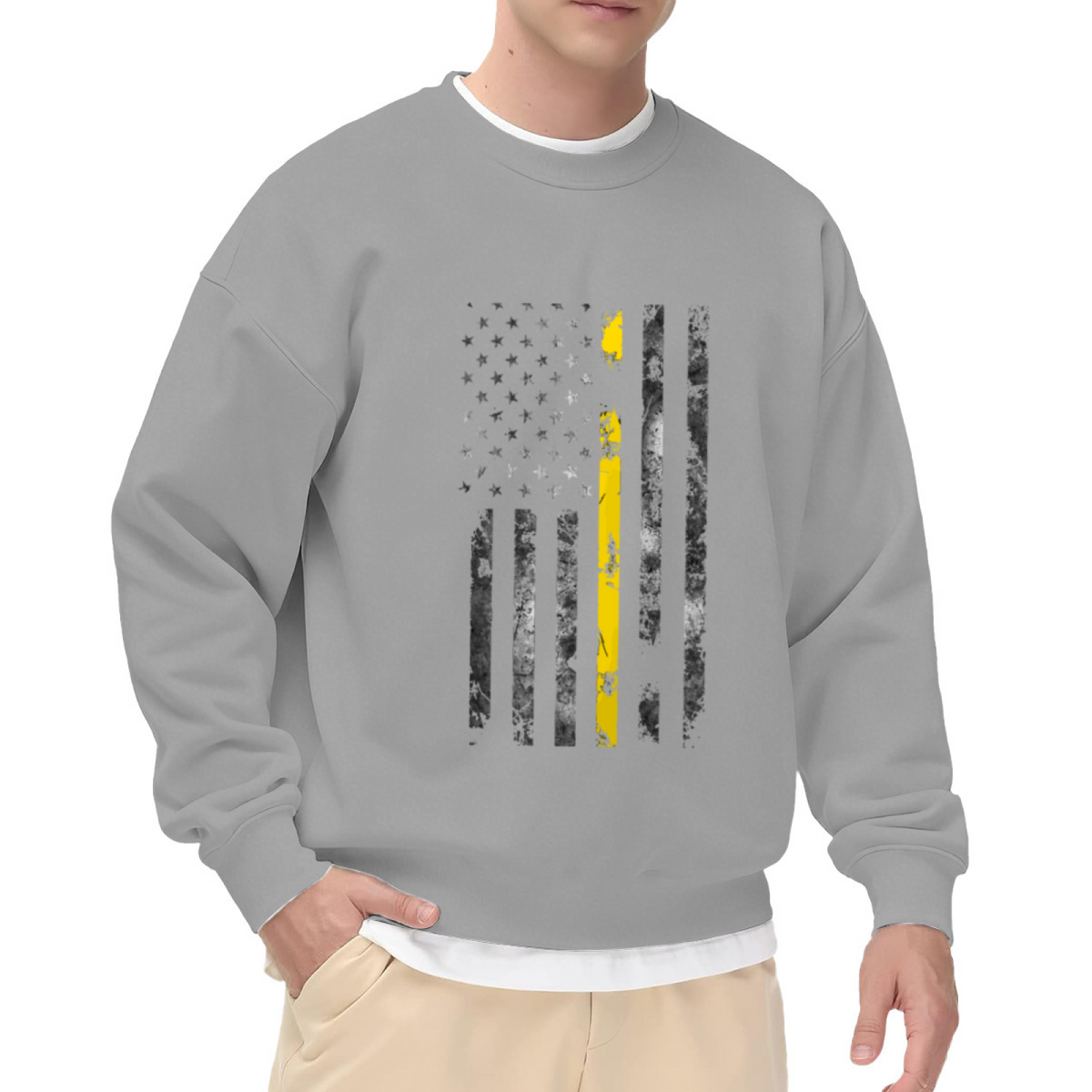 Thin Yellow Line Distressed American Flag Crewneck Sweatshirt