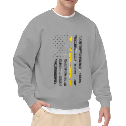 Thin Yellow Line Distressed American Flag Crewneck Sweatshirt