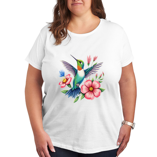 Vibrant Watercolor Hummingbird & Pink Wildflowers Nature Lover T-Shirt