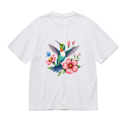 Vibrant Watercolor Hummingbird & Pink Wildflowers Nature Lover T-Shirt