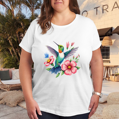 Vibrant Watercolor Hummingbird & Pink Wildflowers Nature Lover T-Shirt