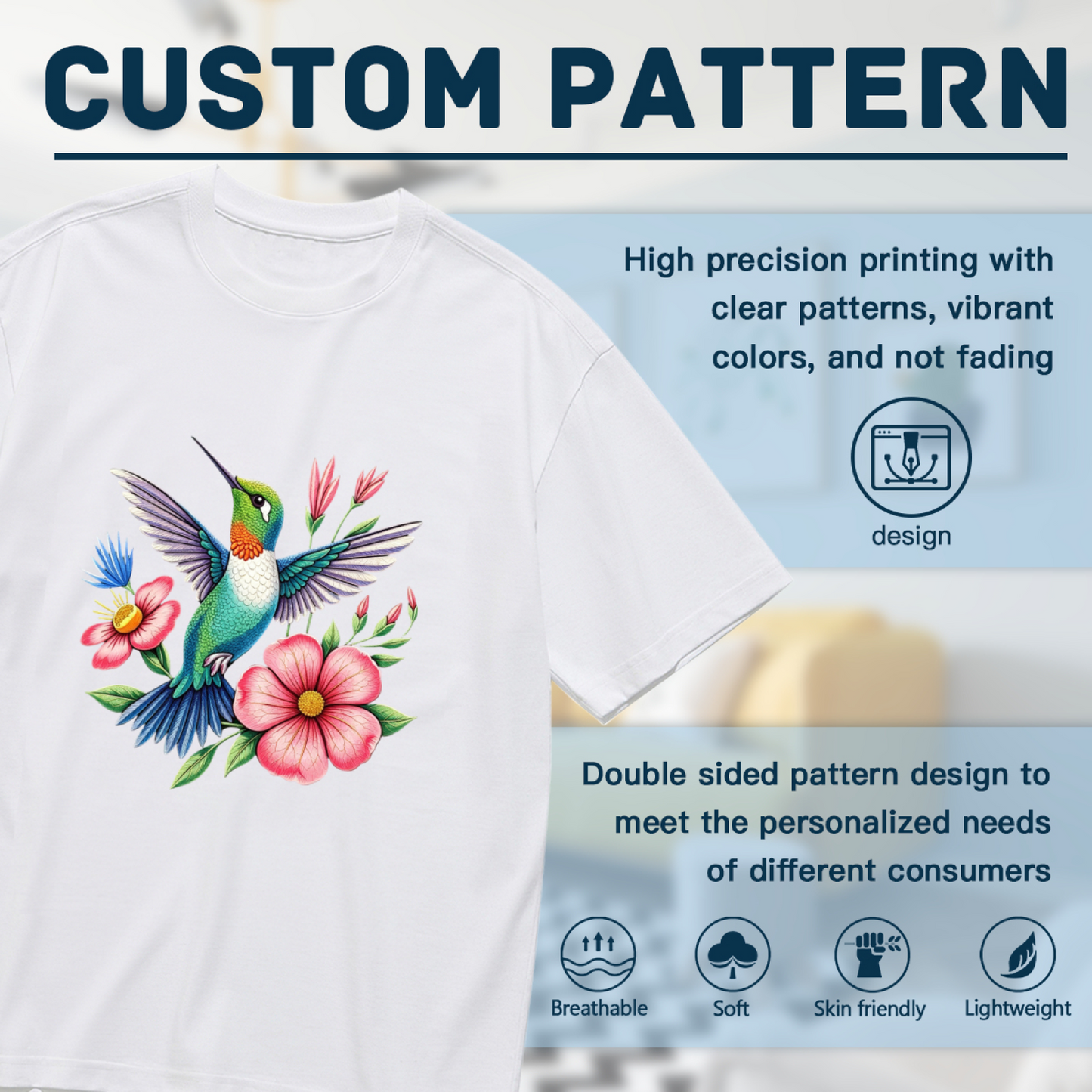 Vibrant Watercolor Hummingbird & Pink Wildflowers Nature Lover T-Shirt