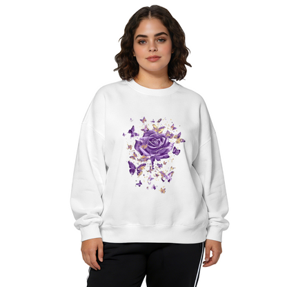 Luxe Purple Rose & Golden Butterflies Art Crewneck Sweatshirt