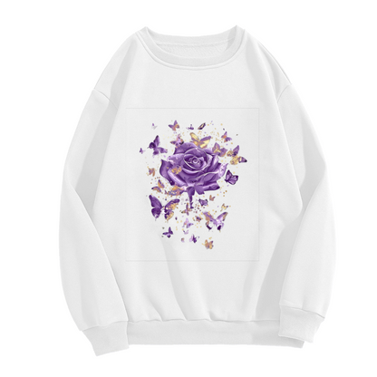 Luxe Purple Rose & Golden Butterflies Art Crewneck Sweatshirt
