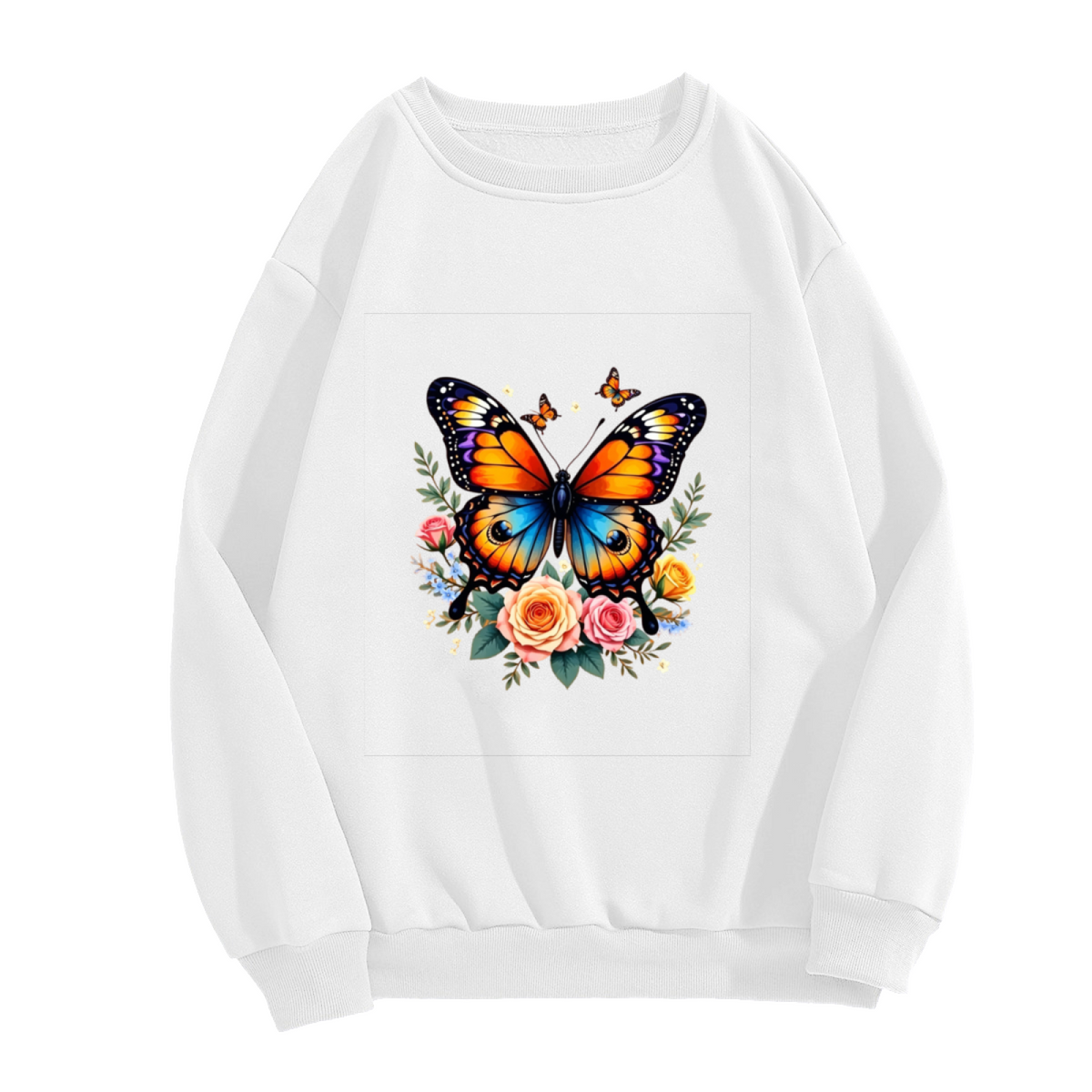 Vivid Multicolor Butterflies & Soft Roses Aesthetic Crewneck Sweatshirt