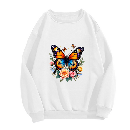 Vivid Multicolor Butterflies & Soft Roses Aesthetic Crewneck Sweatshirt