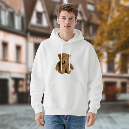 Cute Fluffy Teddy Bear White Hoodie, Unisex Soft Sweet Casual Top