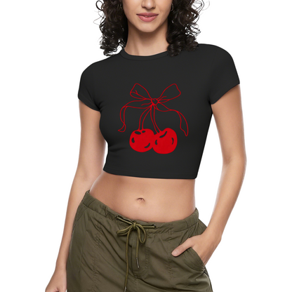 Coquette Red Bow Cherry Line Art White Crop Tee ¨C Sweet Y2K Girly Top 20.