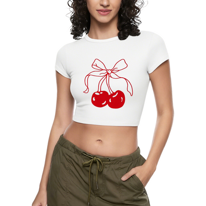 Coquette Red Bow Cherry Line Art White Crop Tee ¨C Sweet Y2K Girly Top 20.