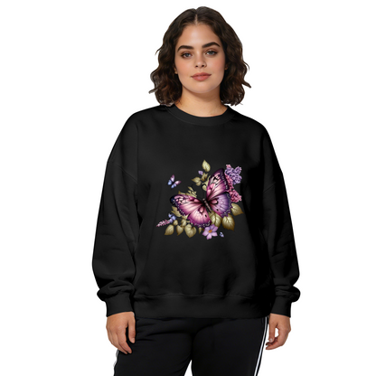Glam Purple Butterfly & Blossom Art Crewneck Sweatshirt