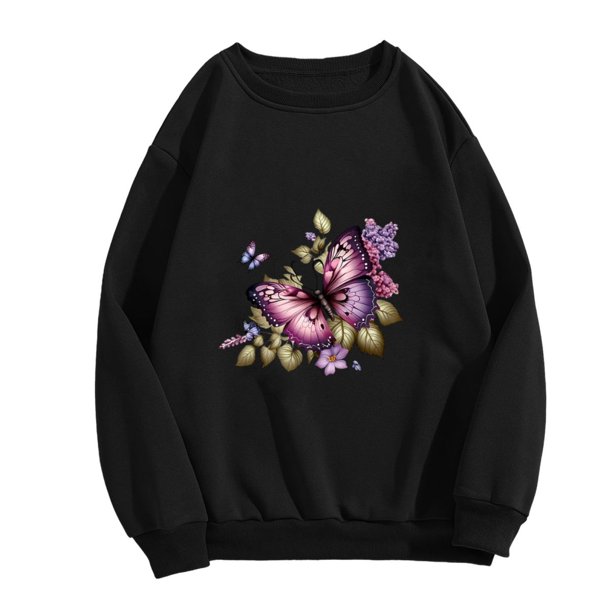 Glam Purple Butterfly & Blossom Art Crewneck Sweatshirt
