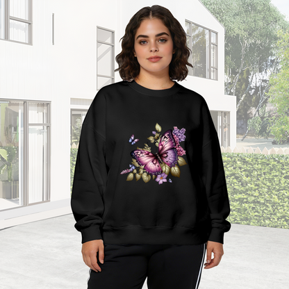 Glam Purple Butterfly & Blossom Art Crewneck Sweatshirt